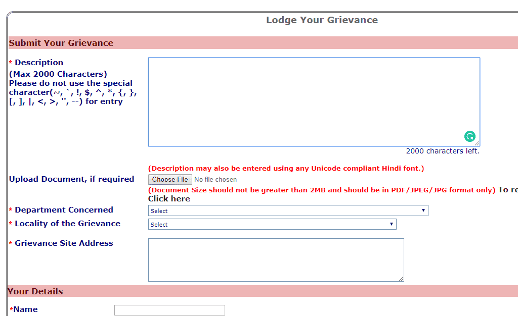 Grievance Redressal for Ration Card Delhi